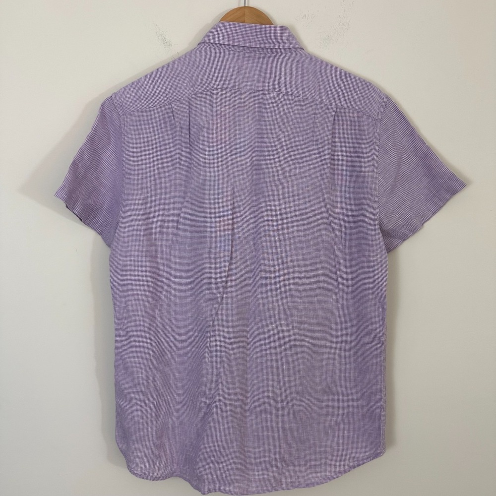 J.Crew Shirt Mens Medium Purple Houndstooth Linen Blend Short Sleeve Button Down - Picture 8 of 12